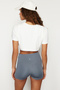 Beyaz 2 Katmanlı Reflektör Baskılı Crop Örme Spor T-Shirt THMSS24TS00001 - 6