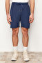 Indigo Slim/Fitted Textured Waffle Elastic Waist Drawstring Shorts Tmnss24Sr00029
