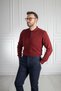 Interview Zippered Polo Collar 100% Cotton Claret Red Knitwear Sweater - 3