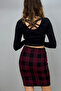Women's Pencil Skirt Burgundy-Black Plaid - 3