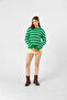 Women's Black Striped Standard Size Plush Knit Sweater - 4