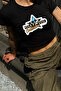 Y2K Street Style Hollywood CA نمط مطبوع بأكمام قصيرة باللون الأسود