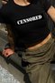 Y2K Streetwear Censored Design Printed Short Sleeve Black Crop Body