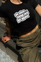 Y2K Street Style Gta' Ah  Here We Go Again' Printed Short Sleeve Black Crop Body