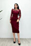 Double Fabric Fringed Sequin Dress - Burgundy - 3