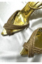 Lady Princess Gold Transparent Cross Jewelled 8 Cm Transparent Heeled Pointed Toe Evening Dress Shoes - 2