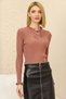 Women's Dusty Rose Knitwear Sweater with Lace-Up Collar and Ruffles at the Sleeve End - 2