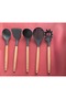 Ivory Bamboo Handle Silicone Set 5 Pieces, Ladle, Spoon, Colander, Pasta Spoon, Angled Spatula - 2