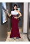 Burgundy Scuba Fabric Collar Strap Embroidered Fish Dress Evening Dress GLD730 - 2