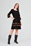 Women's Black Divitin Plain Flannel to Cat Original Skirt Stripe Winter Dress - 3