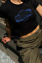 Y2K Street Style Aestaetic Text Printed Short Sleeve Black Crop Body