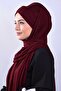 Hijab Women's Combed Cotton 3-Stripes Laced Shawl Claret Red - 3