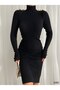 Women's Long Sleeve Turtleneck Knitwear Dress Tunic Black Size 36 - 4
