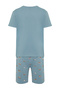 Unisex Blue 100% Cotton Regular Fit Printed Knitted Summer Pajama Set with Shorts THMSS21PT0920 - 8