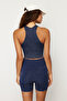 Lacivert Seamless/Dikişsiz Crop Yıkamalı Halter Yaka Örme Spor Üst/Bluz THMSS23SS00004 - 6