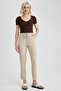 L3164Az/Bg387 Defacto Women's Canvas Trousers Beige - 3