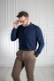 Interview Wraps Polo Collar 100% Cotton Textured Navy Blue Knitwear Sweater - 5