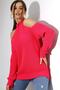 Women's Fuchsia Half Fisherman Shoulder Low-cut Casual Knitwear Sweater