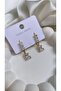 Baguette Stone Waterway Dangle Gold Color Steel Earrings - 3
