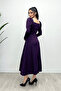 Crepe Fabric Square Collar Midi Dress - Eggplant Purple - 5