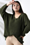 Women's Khaki V-Neck Thessaloniki Knit Oversize Knitwear Sweater - 5
