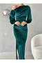 Slit Off Shoulder Maxi Length Velvet Fabric Evening Dress Wedding Engagement Promise - 3