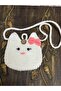 Hand Knitted Girl's Gift Bag with Cat Figure and Shoulder Strap - 2