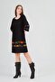 Women's Black Divitin Plain Flannel to Cat Original Skirt Stripe Winter Dress - 5