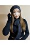 3-Piece Winter Anthracite Color Drawstring Beanie - Scarf and Black Color Finger Cut Gloves Set