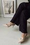 Obsession Triple Pointed Toe Three-Striped Buckle Beige Skin Ecru Nude Patent Leather Heeled Women's Shoes - 4