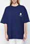 Lacivert %100 Pamuk Sırt Baskılı Oversize/Geniş Kalıp Bisiklet Yaka Örme T-Shirt TWOSS23TS00321 - 4