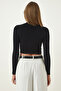Black Drawstring Detailed Stand Collar Blouse CE00092 - 5