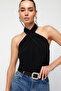 Black Halter Neck Knitted Bodysuit TPRSS24BD00004