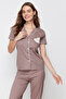 Taupe Color Printed Shirt-Pants Knitted Pajama Set THMSS21PT0876 - 3