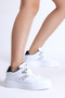 Women's White Black White Black Poly Sole Side Stripe Lace Up Sneaker