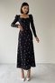 Floral Print Crepe Fabric Square Neck Long Sleeve Midi Length Black Evening Dress 208 - 5
