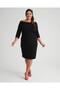 Women's Boat Neck Crepe Fabric Plain Dress 22008 Black - 3