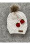 Strawberry Detailed Hand Knitted Set of 2 Children's Scarf and Beanie Set - 2