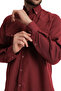 Men's Dark Red Double Pocket Lycra Lewis Model Gabardine Fabric Denim Shirt - 2