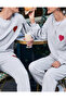 Women's Men's Red Heart Printed Hoodless 2-Piece Lover Couple Combination Bottom Top Tracksuit Set