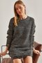 Women's Black Muline Oversize Ripped Detailed Knitwear Sweater Stk317