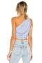 Women's Baby Blue One-Shoulder Jersey Ruched Crop Top - 3