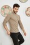 Men's Beige Turtleneck Knitwear Lycra Sweater - 3