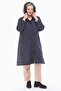Women's Large Size Fur Lined Navy Blue Long Coat 1047 - 4