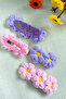 4-Piece Mother Daughter Baby Knitted Hair Clip Set Pink Lilac Hair Snap Clip Baby Hair Clip Girl's Hair Clip - 3