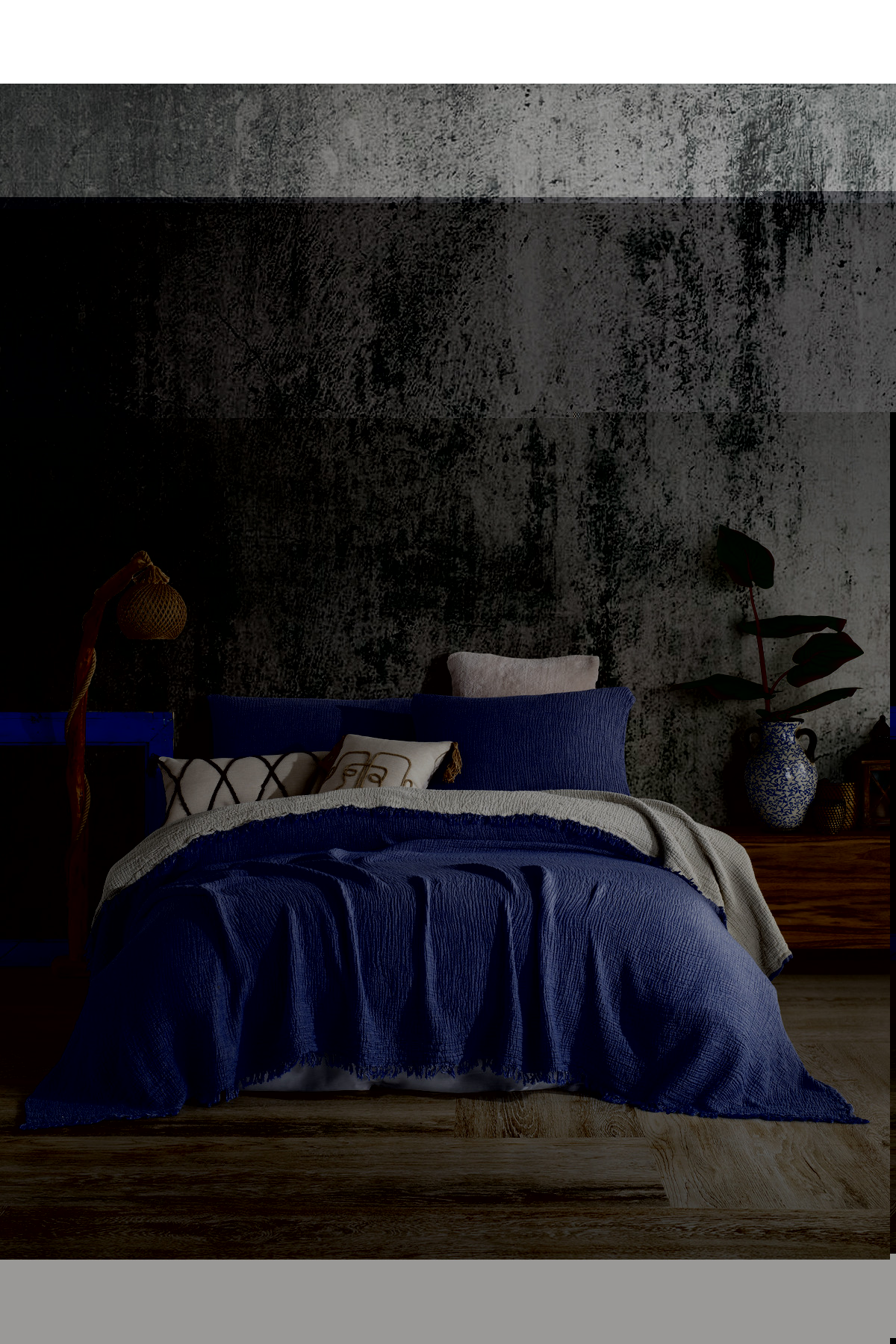 Indigo Double 230x240cm Bedspread/2 Pieces 50x70cm Pillow 4 Layers Multi Muslin 100% Cotton - 3