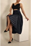 Navy Blue Pleated Leather Look Skirt 229454 - 2