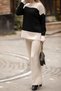 Half Turtleneck Stripe Detailed Color Blocked Sweater Elastic Waist Straight Leg Trousers Double Knitwear Set