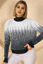 Half Turtleneck Long Sleeve Stylish Striped Patterned Soft Texture Furry Winter Knitwear Sweater - 3