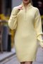 Half Turtleneck Zippered Collar Long Sleeve Ribbed Skirt Elastic Stylish Mini Knitwear Dress Tunic - 4